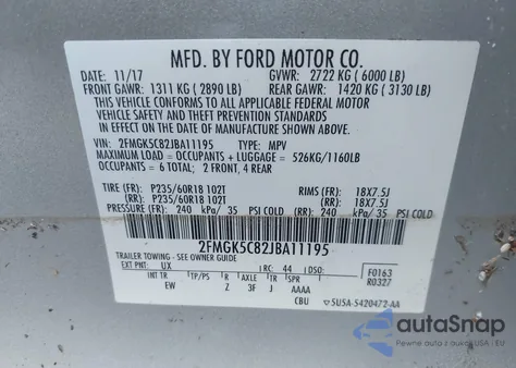 2018 Ford Flex Sel z USA, uszkodzony, nr VIN 2FMGK5C82JBA11195